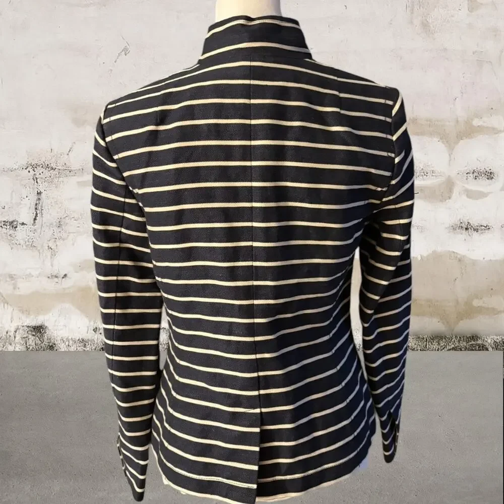 Banana Republic Blue & White Striped White Blazer Jacket Linen Blend Size 6 - Picture 4 of 6